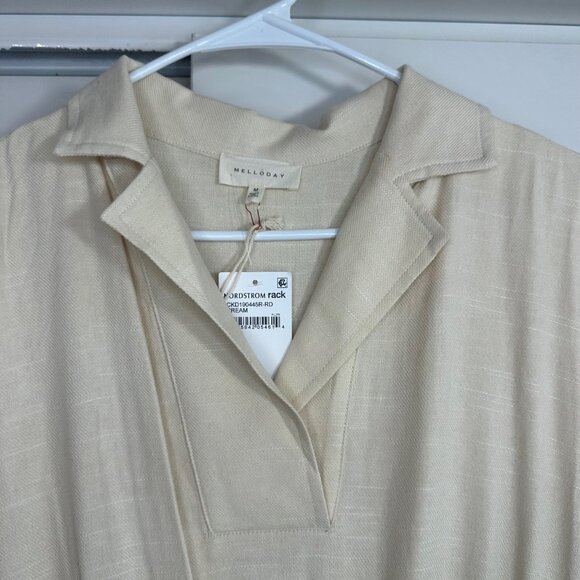 Melloday Notch Collar Short Sleeve Midi Cream Dress M - NEW - Picture 7 of 14